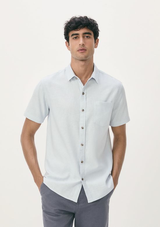 Foto do produto: Camisa Básica Masculina Manga Curta Slim Em Linho - Azul