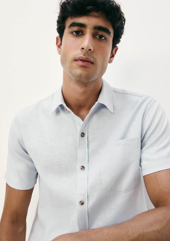 Foto do produto: Camisa Básica Masculina Manga Curta Slim Em Linho - Azul