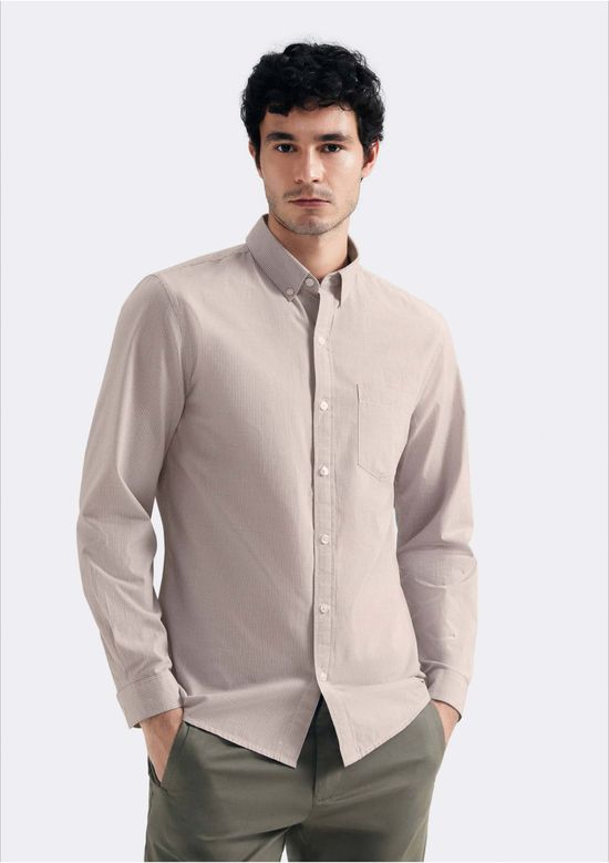 Foto do produto: Camisa Básica Masculina Manga Longa Slim Xadrez - Bege