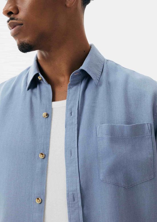 Foto do produto: Camisa Básica Masculina Manga Longa Slim Em Linho - Azul