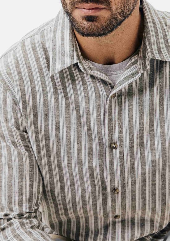 Foto do produto: Camisa Masculina Manga Longa Listrada Em Linho - Cinza