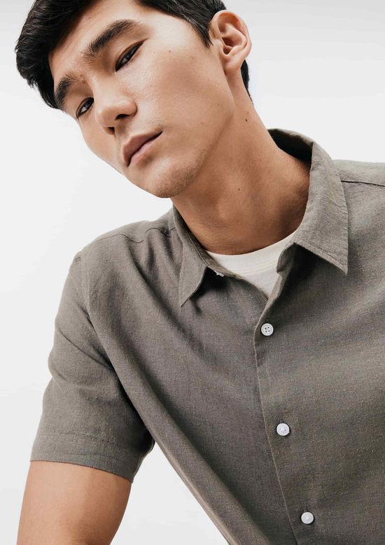 Foto do produto: Camisa Masculina Manga Curta Slim Com Linho - Cinza