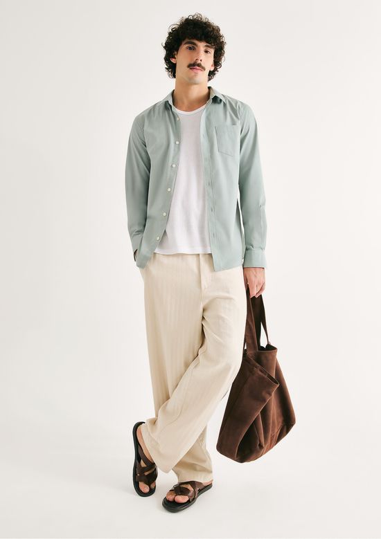 Foto do produto: Camisa Básica Masculina Manga Longa Slim - Azul