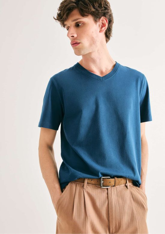 Foto do produto: Camiseta Básica Masculina Manga Curta Gola V World - Azul