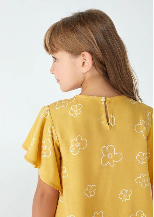 Vestido Infantil Curto Com Babados E Estampa Floral - Amarelo