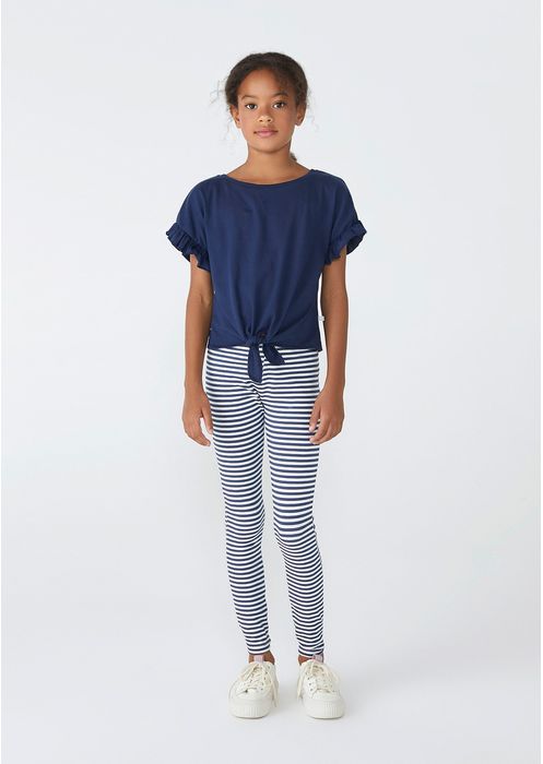 Calça Legging Infantil Menina Com Estampa Listrada - Azul