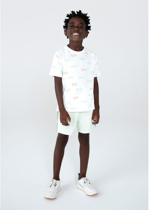 Conjunto Infantil Menino Curto Camiseta Com Estampa E Bermuda Em Sarja - Off White