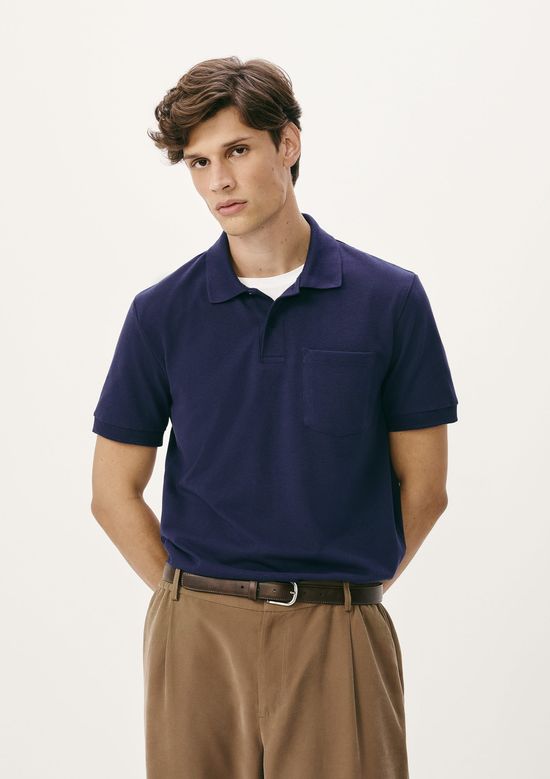 Foto do produto: Camisa Polo Básica Masculina Em Piquet Com Bolso - Azul