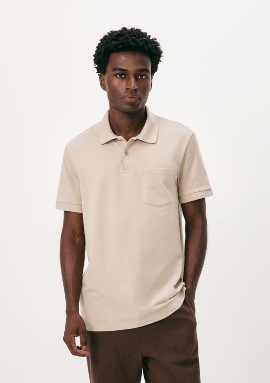 Foto do produto: Camisa Polo Básica Masculina Em Piquet Com Bolso - Bege