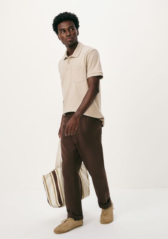 Foto do produto: Camisa Polo Básica Masculina Em Piquet Com Bolso - Bege