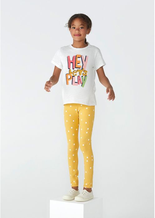 Calça Legging Infantil Menina Com Estampa Poá - Amarelo