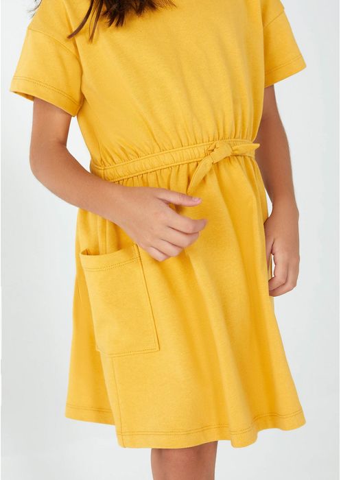 Vestido Curto Infantil Básico Com Bolsos - Amarelo