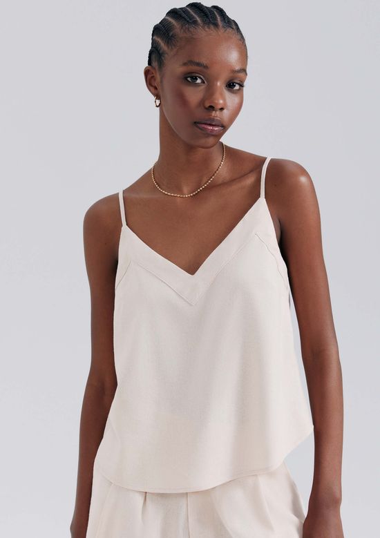 Foto do produto: Regata Feminina Decote V Com Linho - Nude