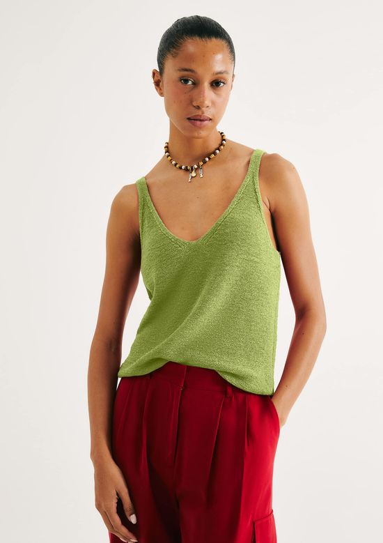 Foto do produto: Regata Feminina Decote V Em Tricô - Verde