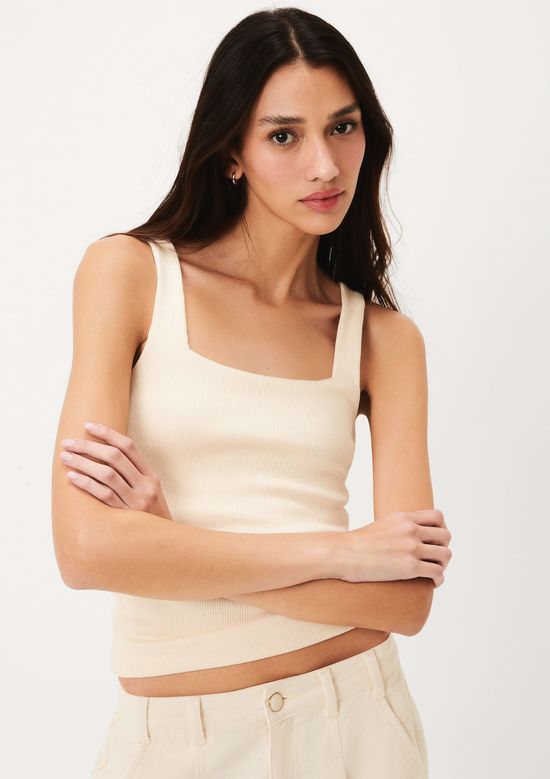 Foto do produto: Regata Feminina Decote Quadrado Em Malha Premium - Creme