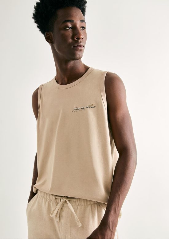 Foto do produto: Regata Básica Masculina Regular Com Estampa - Bege