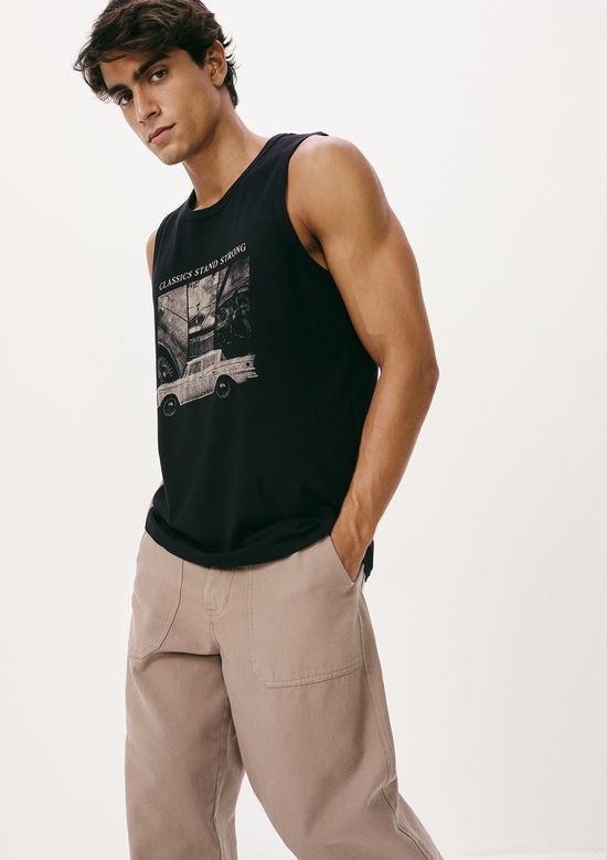 Foto do produto: Regata Básica Masculina Regular Com Estampa - Preto