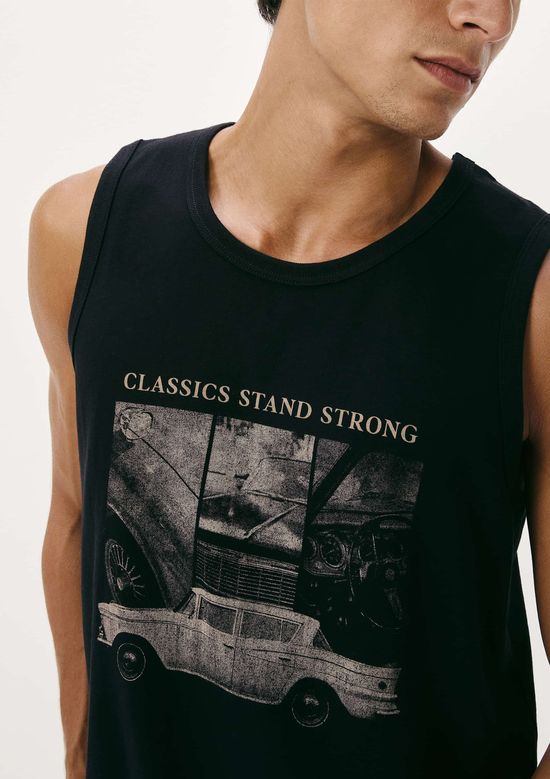 Foto do produto: Regata Básica Masculina Regular Com Estampa - Preto