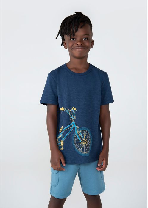 Camiseta Infantil Menino Em Flamê Com Estampa - Azul