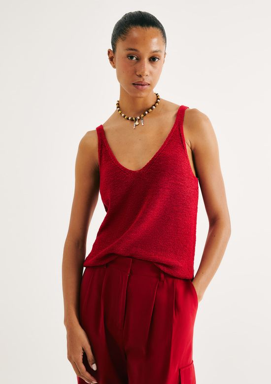 Foto do produto: Regata Feminina Decote V Em Tricô - Vermelho