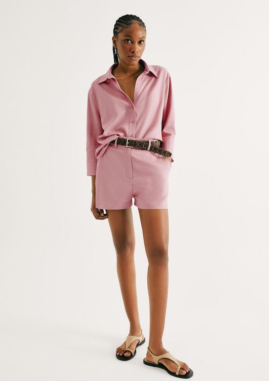 Foto do produto: Shorts Feminino Alfaiataria Com Linho - Rosa