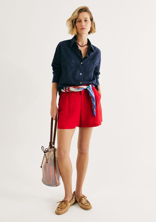 Foto do produto: Shorts Feminino De Alfaiataria Em Linho - Vermelho