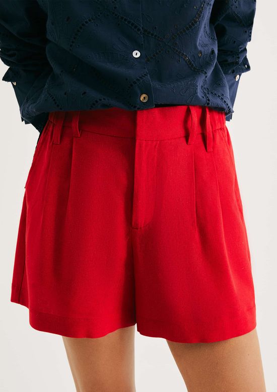 Foto do produto: Shorts Feminino De Alfaiataria Em Linho - Vermelho