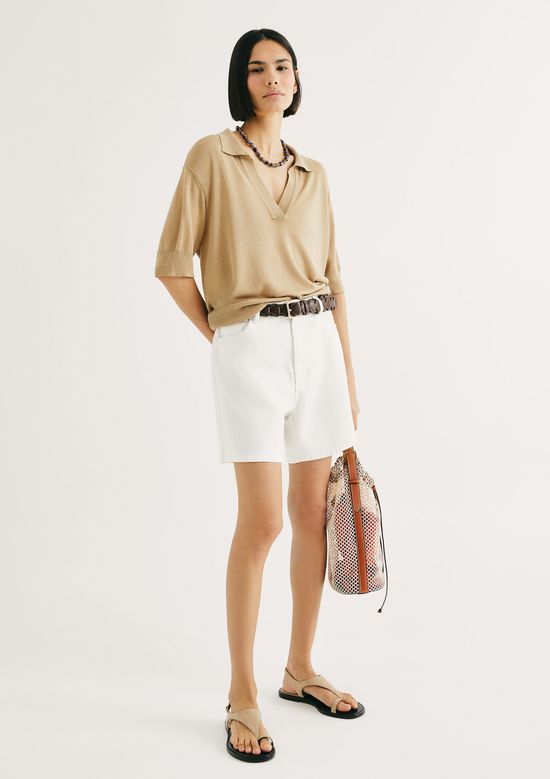 Foto do produto: Shorts Básico Feminino Mom Cintura Alta Em Sarja - Branco