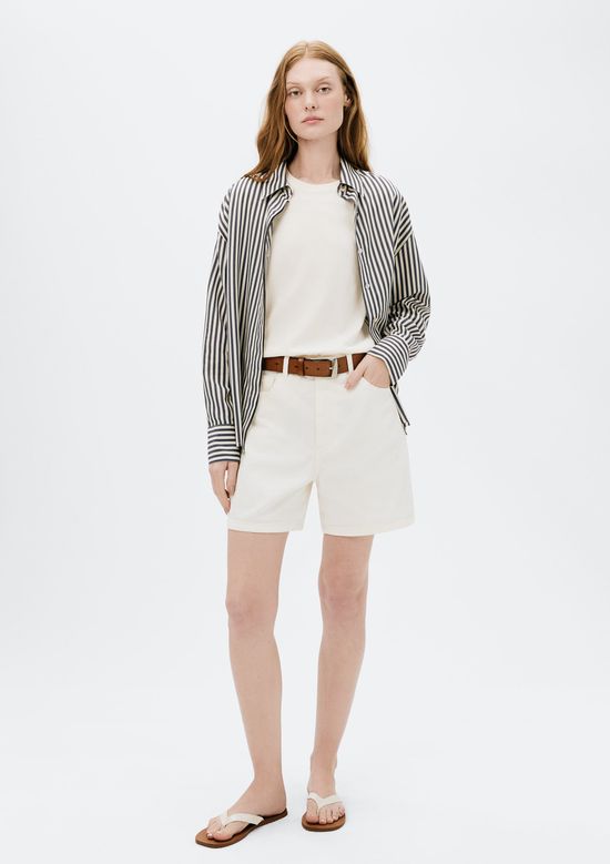 Foto do produto: Shorts Básico Feminino Mom Cintura Alta Em Sarja - Off white