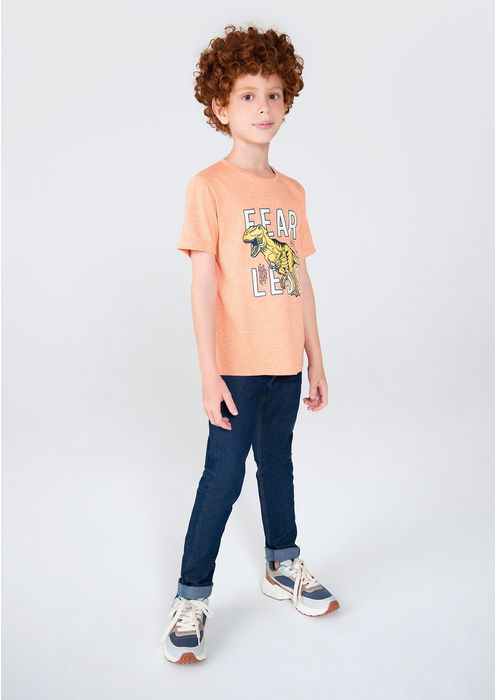Camiseta Infantil Menino Manga Curta Tradicional Com Estampa - Laranja