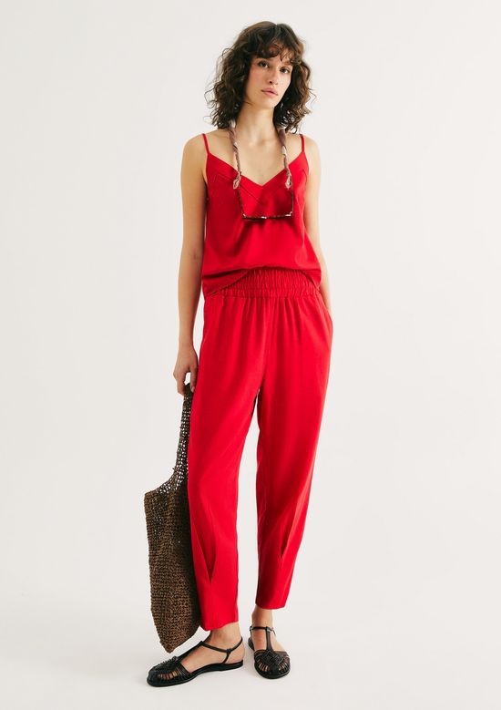 Foto do produto: Calça Feminina Slouchy Cintura Alta Com Linho - Vermelho