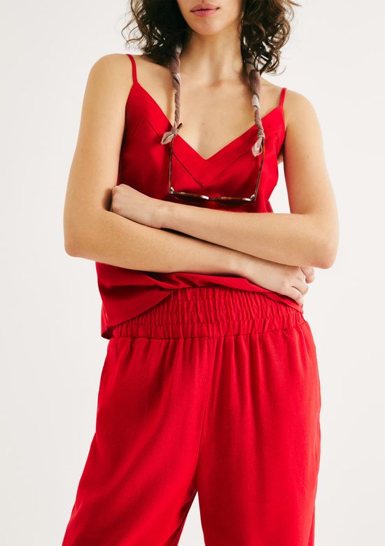 Foto do produto: Calça Feminina Slouchy Cintura Alta Com Linho - Vermelho