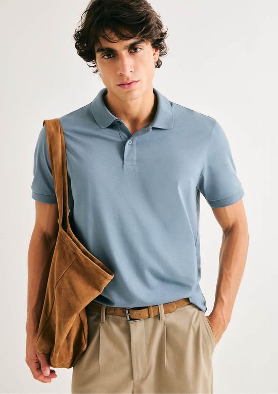 Foto do produto: Camisa Polo Básica Masculina Em Algodão Pima - Azul