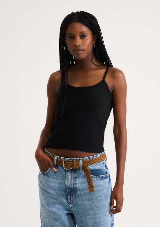 Foto do produto: Regata Feminina Alças Finas Com Elastano - Preto