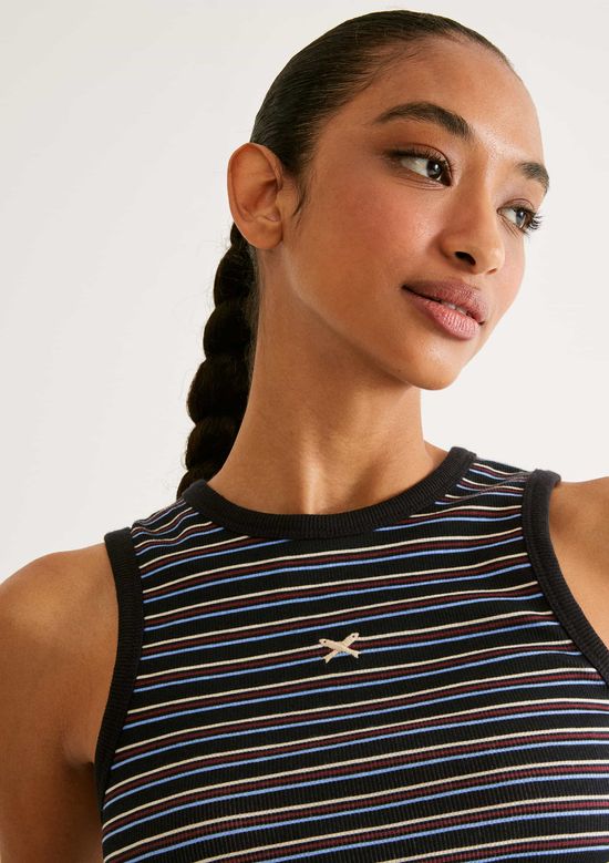 Foto do produto: Regata Feminina Listrada Em Ribana Canelada - Azul