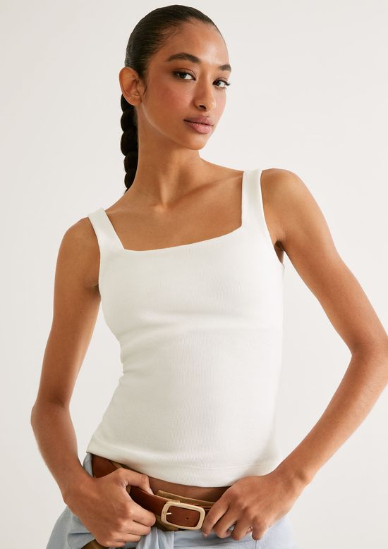 Foto do produto: Regata Feminina Decote Quadrado Em Malha Premium - Off white