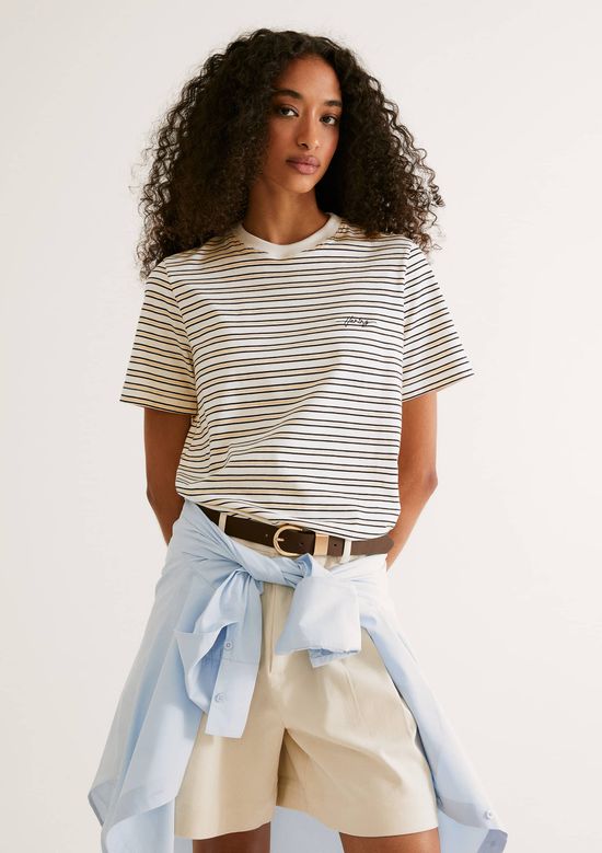 Foto do produto: Camiseta Feminina Manga Curta Listrada - Off white