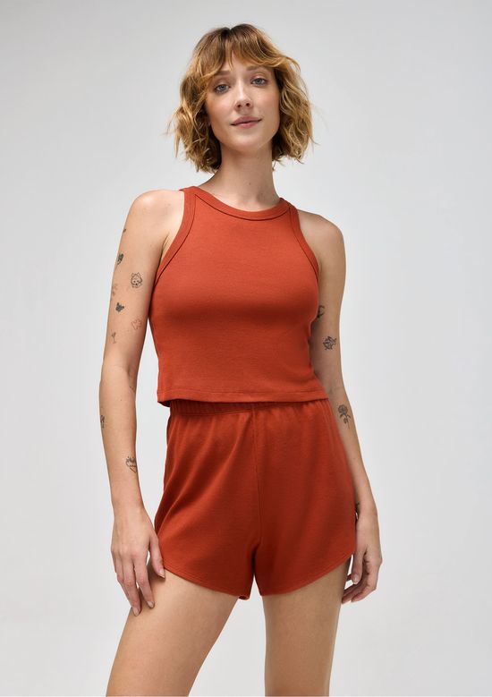 Foto do produto: Pijama Curto Feminino Básico Em Ribana Canelada - Laranja