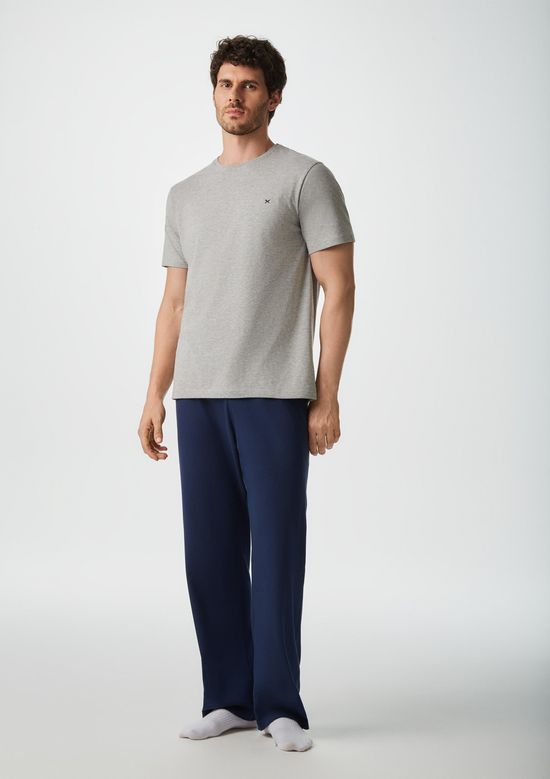 Foto do produto: Pijama Longo Masculino Manga Curta Com Bordado - Cinza