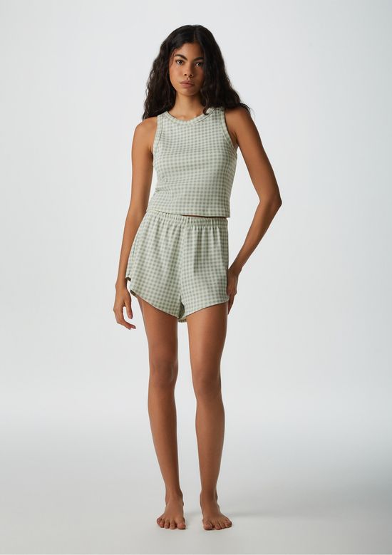 Foto do produto: Pijama Curto Feminino Estampado Em Ribana - Verde