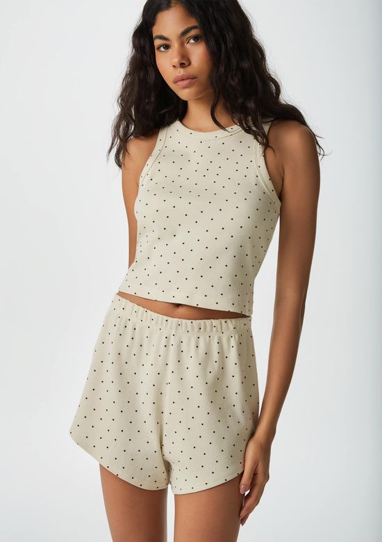 Foto do produto: Pijama Curto Feminino Estampado Em Ribana - Amarelo