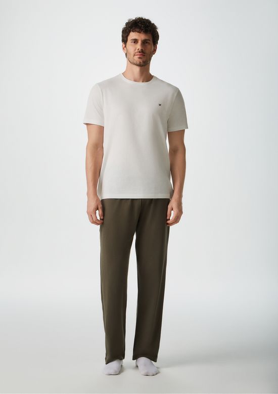Foto do produto: Pijama Longo Masculino Manga Curta Com Bordado - Off white
