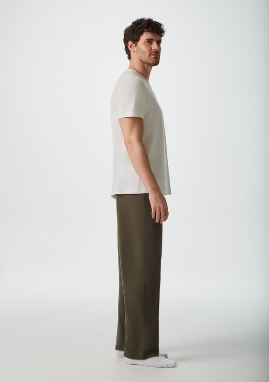 Foto do produto: Pijama Longo Masculino Manga Curta Com Bordado - Off white