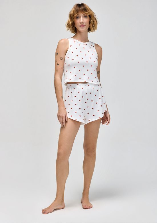 Foto do produto: Pijama Curto Feminino Estampado Em Ribana - Off white