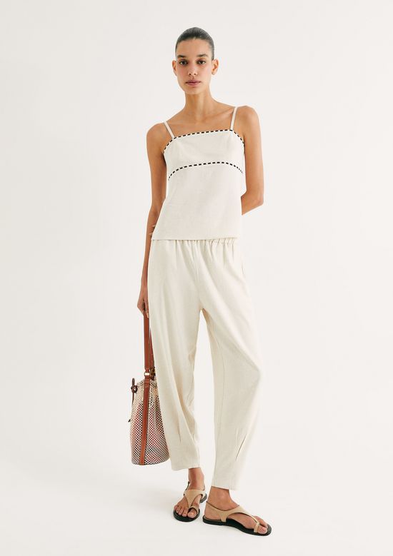 Foto do produto: Calça Feminina Slouchy Cintura Alta Com Linho - Bege