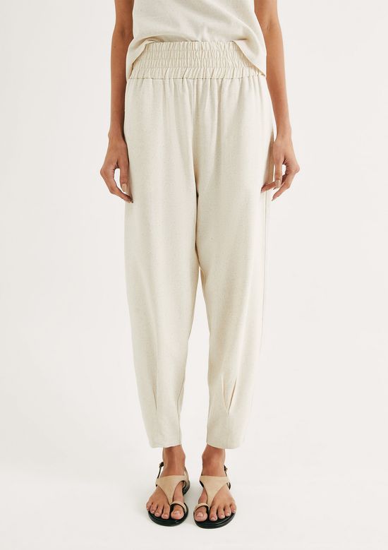 Foto do produto: Calça Feminina Slouchy Cintura Alta Com Linho - Bege