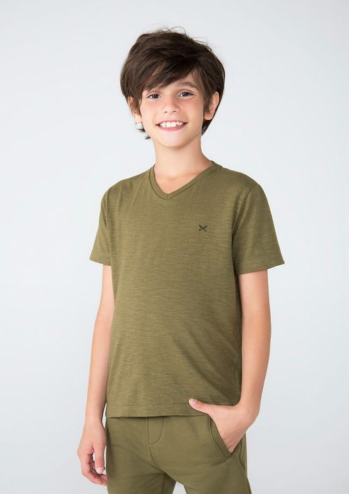 Camiseta Básica Infantil Menino Flamê Em Decote V Hering Kids - Verde
