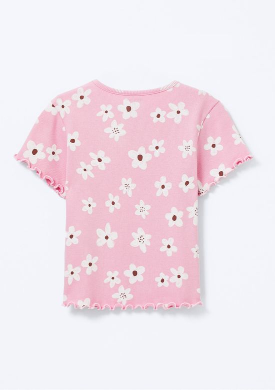 Foto do produto: Blusa Infantil Menina Manga Curta Em Ribana Estampada - Rosa