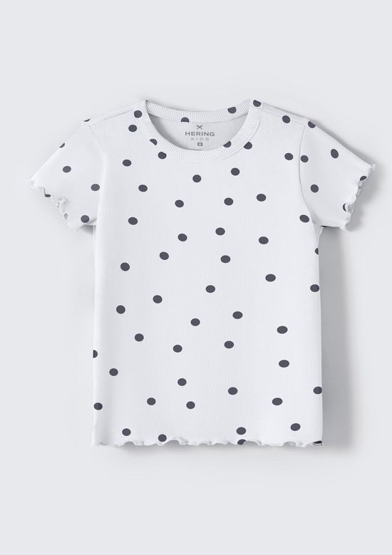 Foto do produto: Blusa Infantil Menina Manga Curta Em Ribana Estampada  - Off white