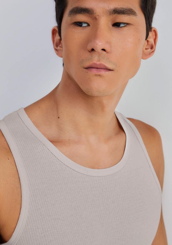 Foto do produto: Regata Básica Masculina Slim Em Ribana Canelada - Bege